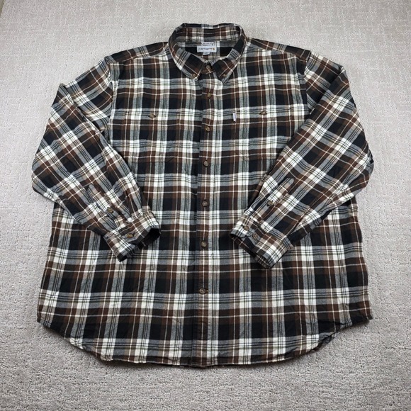 Carhartt Other - Carhartt Mens 2XL Relaxed Fit Brown Black Plaid Flannel Shirt Long Sleeve Pocket